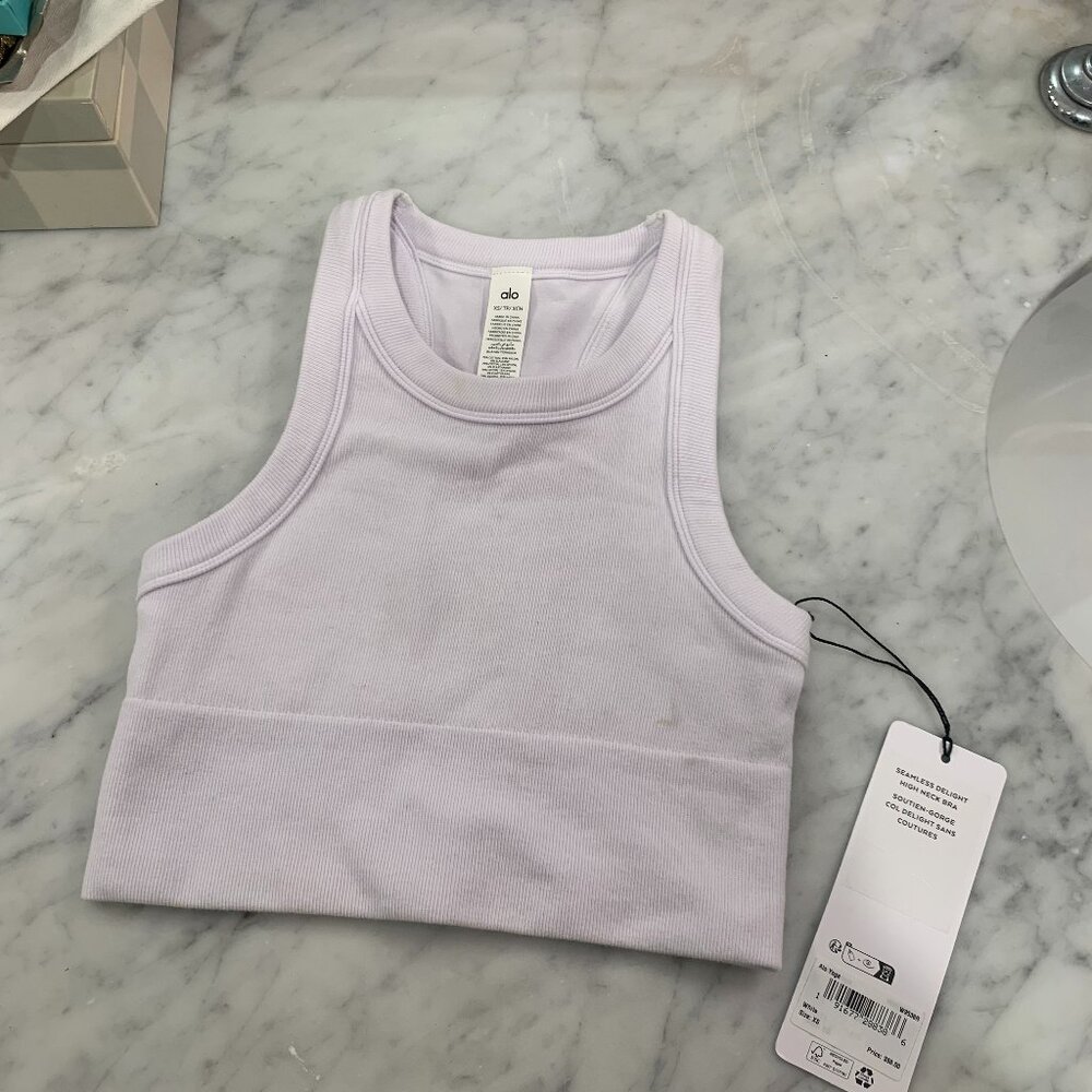 ALO Yoga NEW Seamless Delight High Neck Bra White